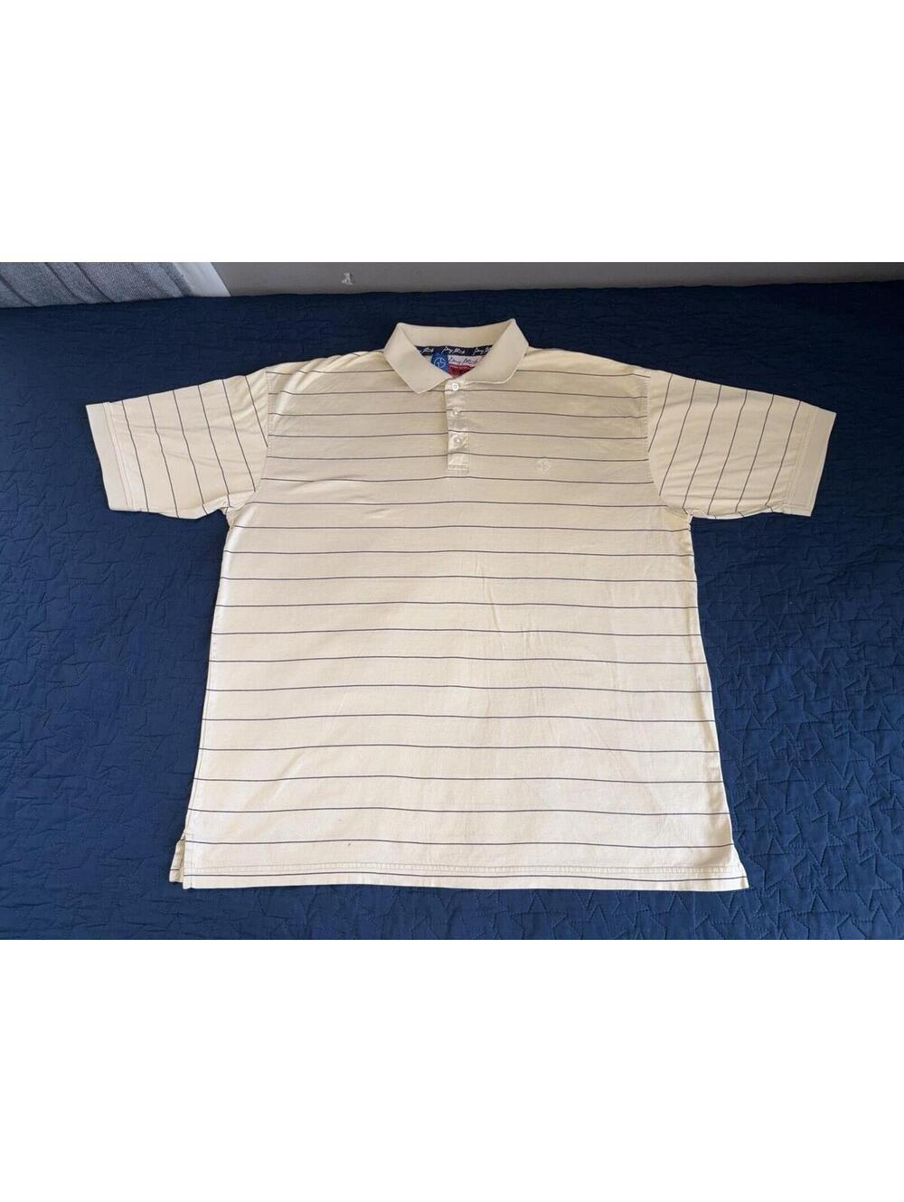 Wrangler George Strait Polo Shirt Mens 1XL Beige Striped Cowboy Casual